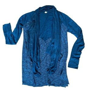 Anthropologie TINY Teal Blue Mixed Texture Draped Cardigan Size Small